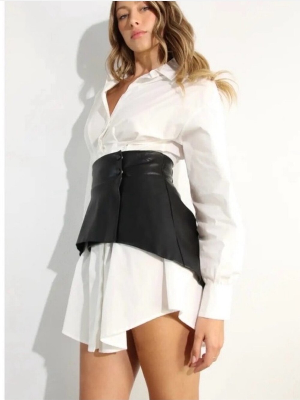 Mulla Black Faux Leather Peplum Waist Skirt - Women